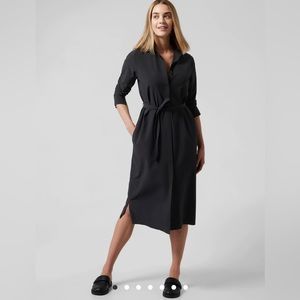 Athleta Black Midi Shirt Dress with Tie Waist